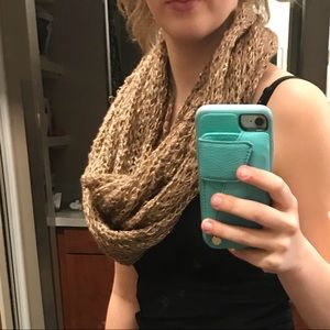 Tan Knit Infinity Scarf w/ Gold Sequins